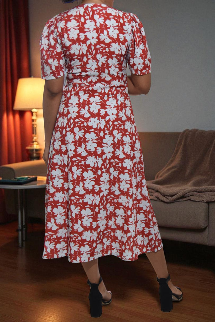 Ladies Rust Floral Wrap Dress - StylePhase SA