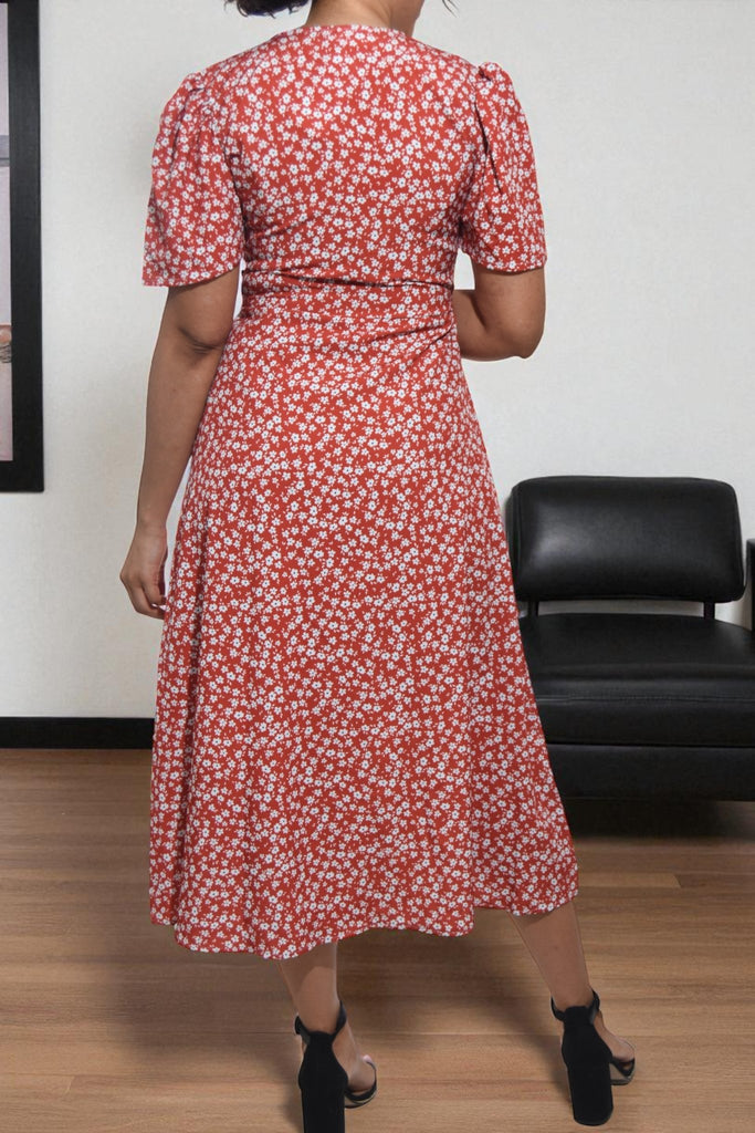 Ladies Rust Mini Floral Wrap Dress - StylePhase SA