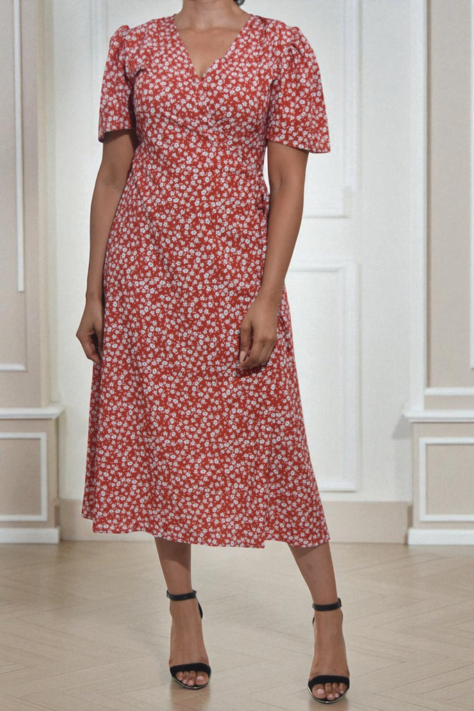 Ladies Rust Mini Floral Wrap Dress - StylePhase SA