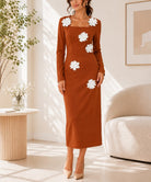 Ladies Rust New Feeling 3D Floral Pinted Detail Dress - StylePhase SA