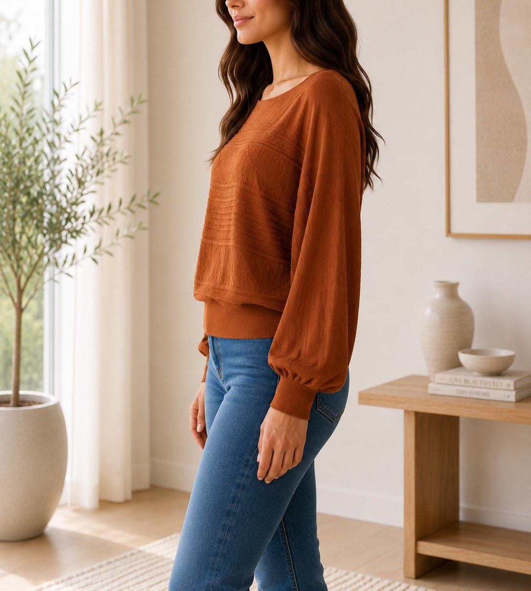 Ladies Rust Peplum Jersey - StylePhase SA