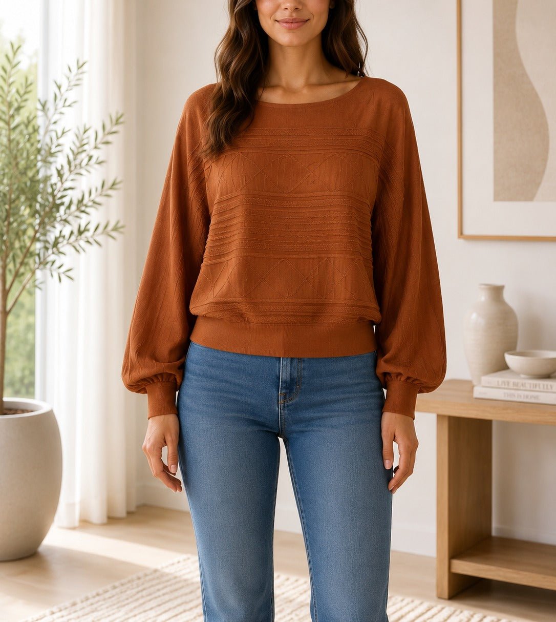 Ladies Rust Peplum Jersey - StylePhase SA