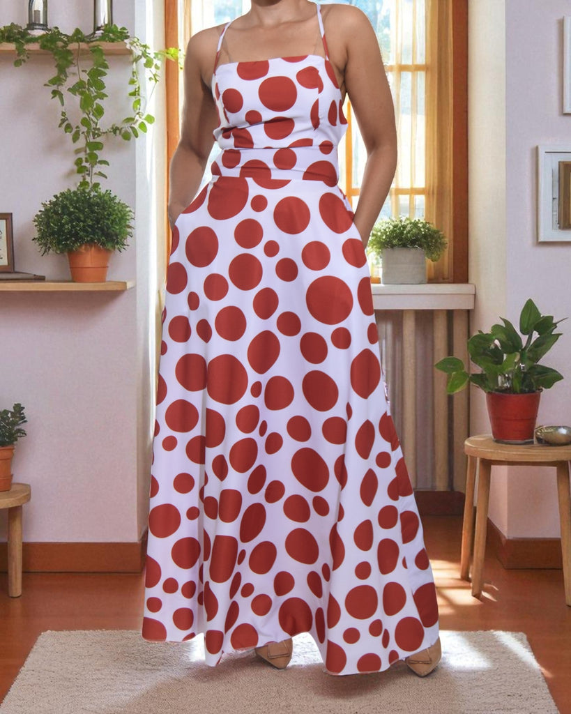 Ladies Rust Polka Dot Pocket Dress - StylePhase SA