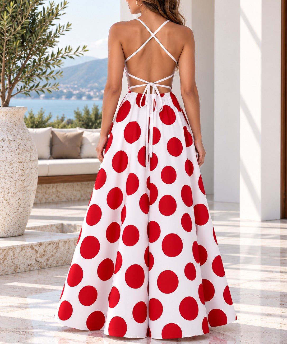Ladies Rust Polka Dot Tie Back Dress - StylePhase SA
