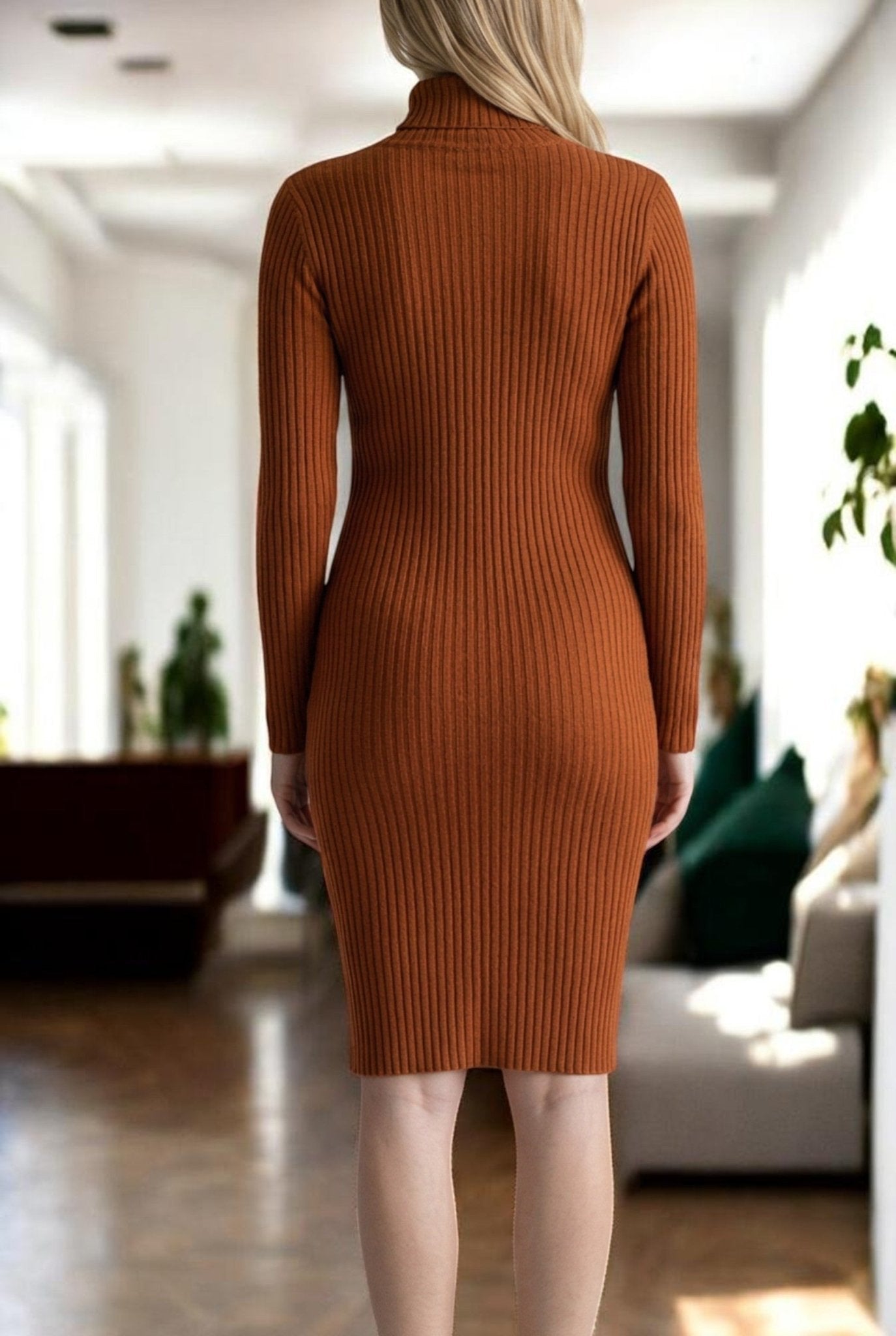 Ladies Rust Polo Neck Jersey Dress Top - StylePhase SA