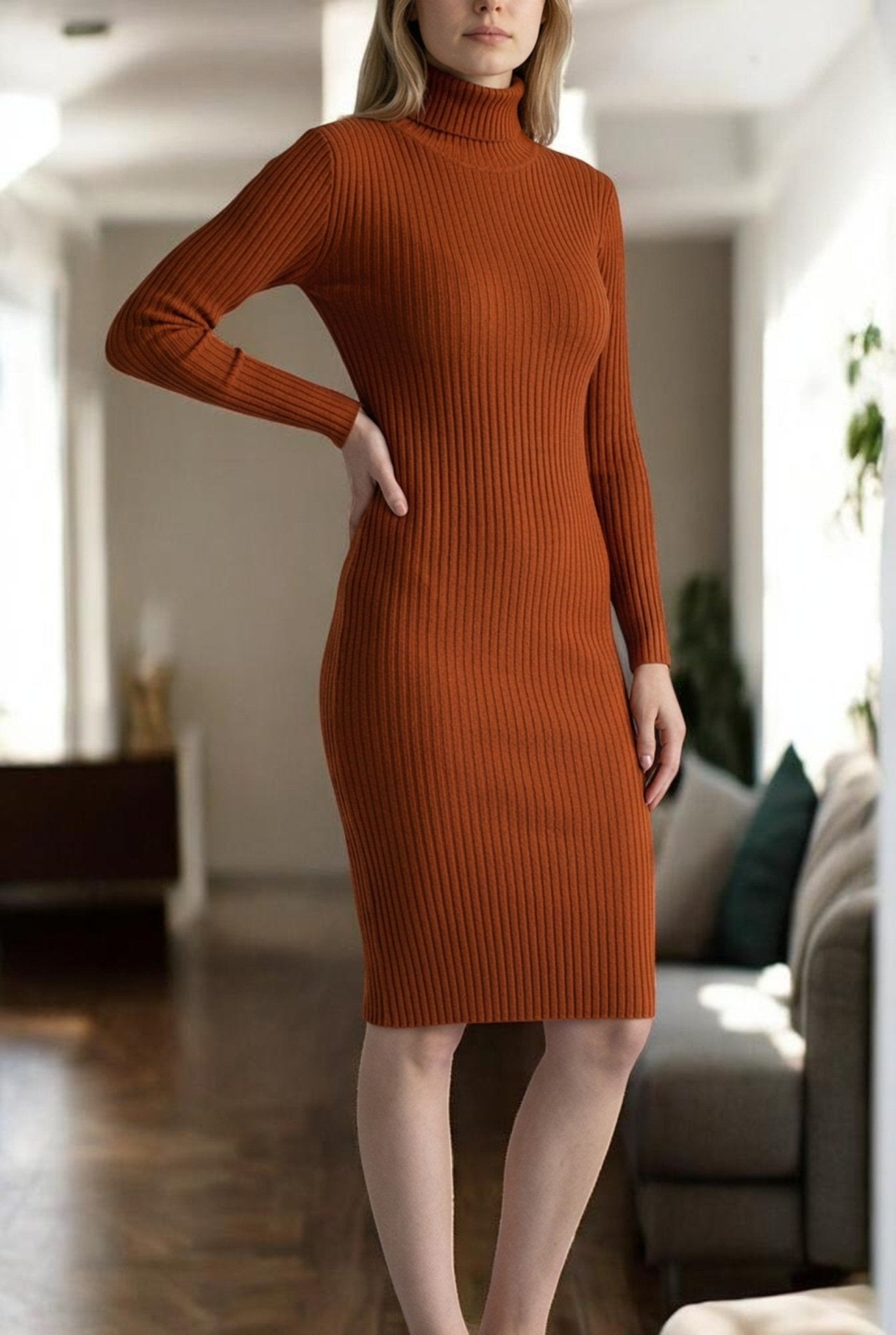 Ladies Rust Polo Neck Jersey Dress Top - StylePhase SA