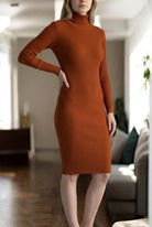 Ladies Rust Polo Neck Jersey Dress Top - StylePhase SA