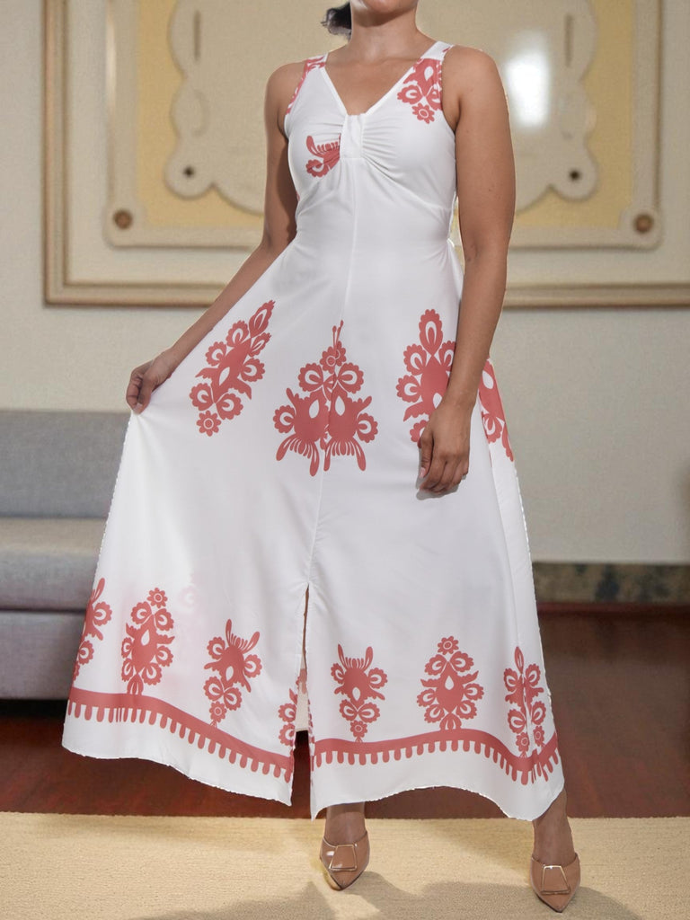 Ladies Rust Printed Front Slit Dress - StylePhase SA
