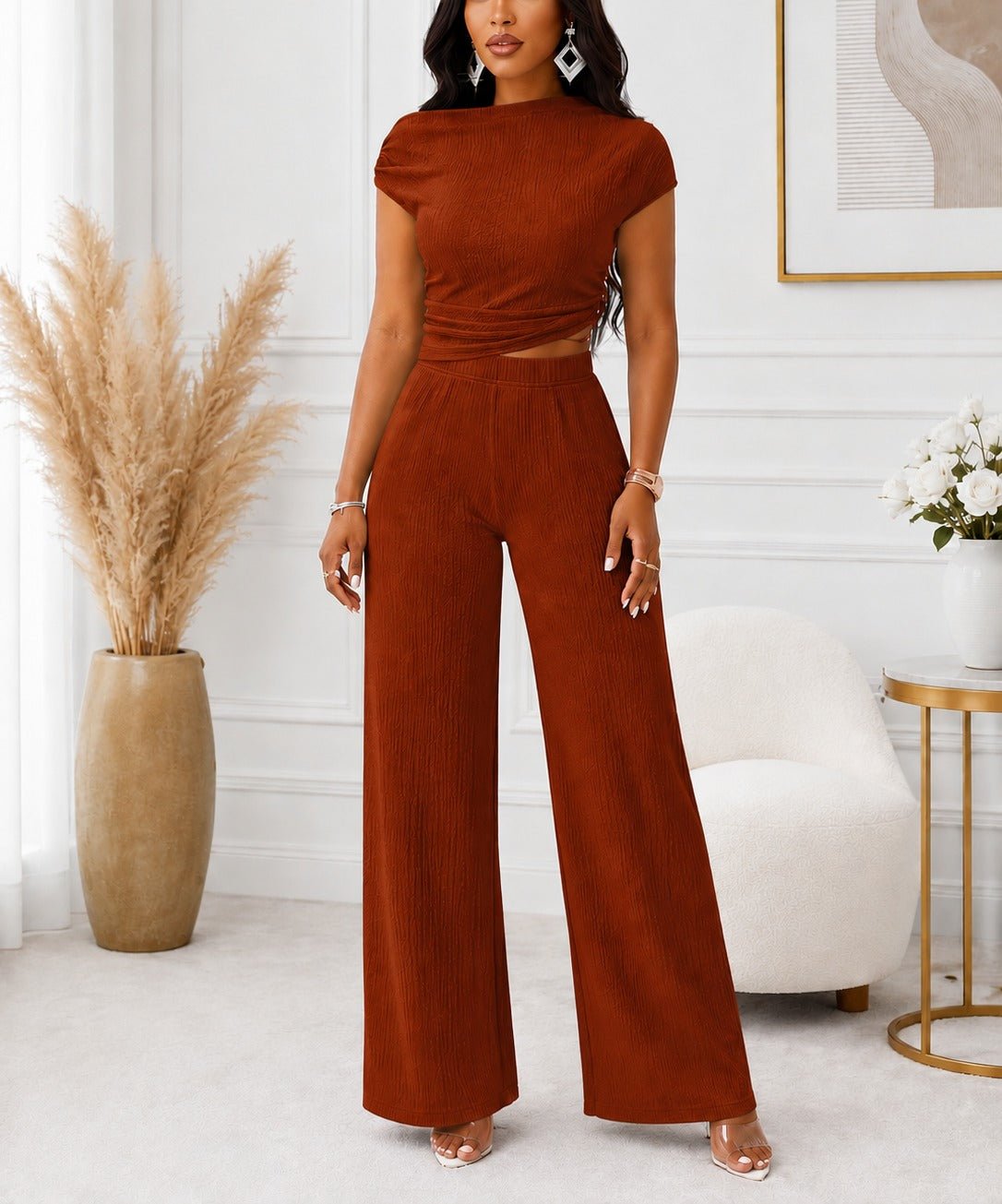Ladies Rust Ruched Two Piece Set - StylePhase SA