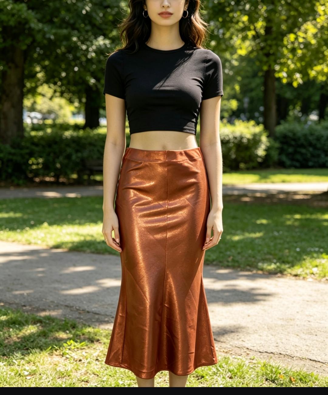 Ladies Rust Satin Skirt - StylePhase SA