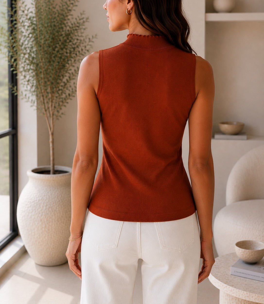 Ladies Rust Sleeveless Knitwear 3D Top - StylePhase SA