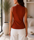 Ladies Rust Sleeveless Knitwear 3D Top - StylePhase SA