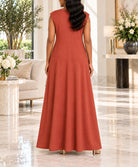 Ladies Rust Sleeveless Sunburst Brooch Maxi Dress - StylePhase SA