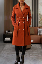 Ladies Rust Tie Front Double Breast Coat - StylePhase SA