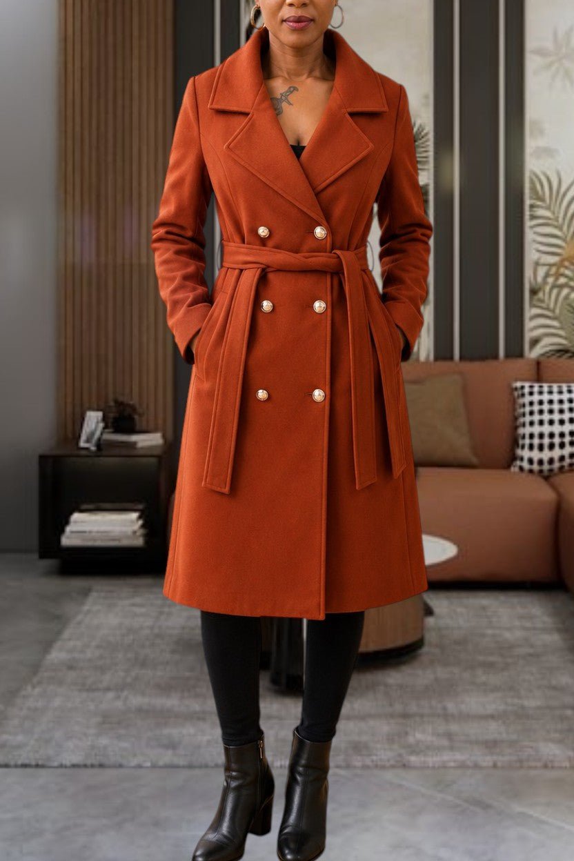 Ladies Rust Tie Front Double Breast Coat - StylePhase SA
