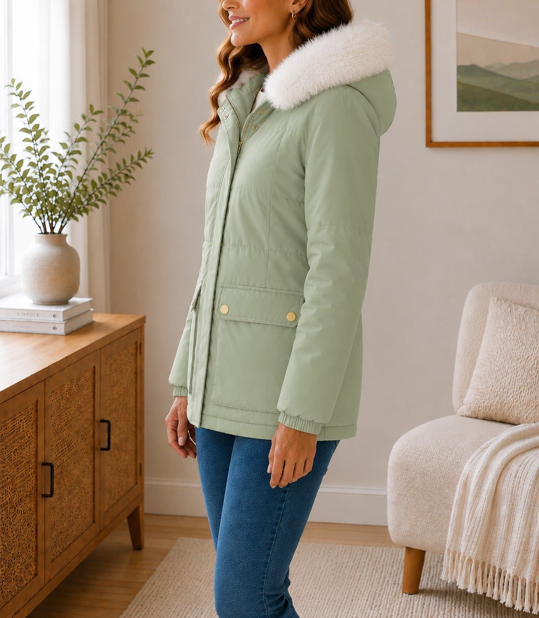 Ladies Sage Detachable Fur Hoody Jacket - StylePhase SA
