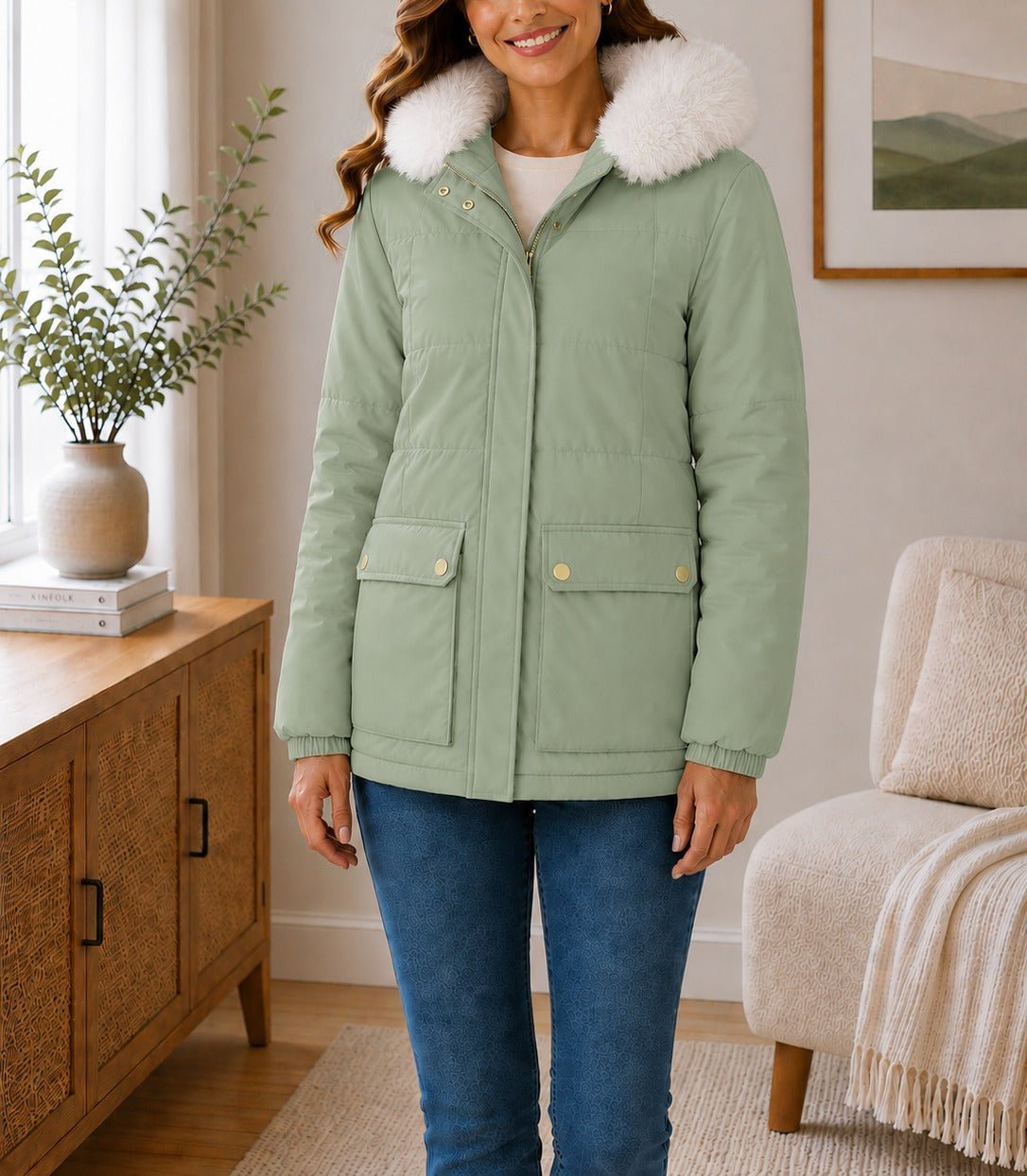 Ladies Sage Detachable Fur Hoody Jacket - StylePhase SA