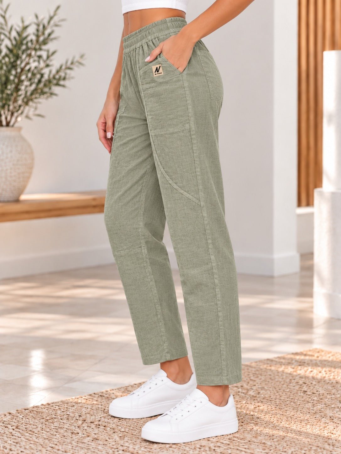 Ladies Sage Elastic Waistband Front Pocket Pants - StylePhase SA