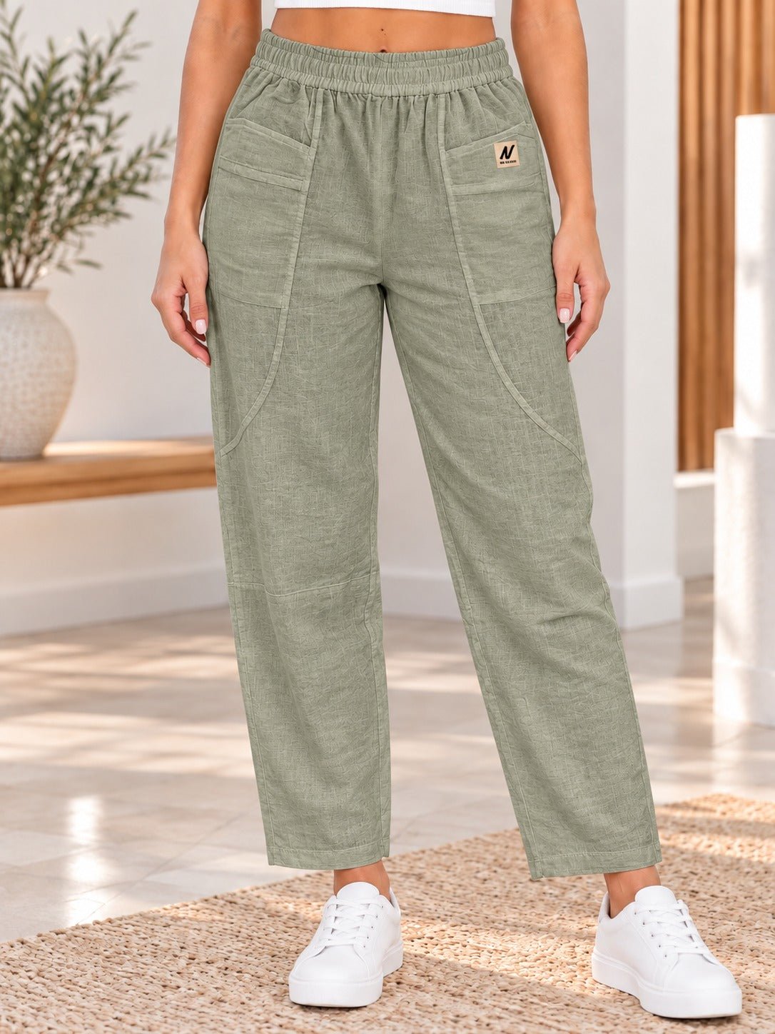 Ladies Sage Elastic Waistband Front Pocket Pants - StylePhase SA