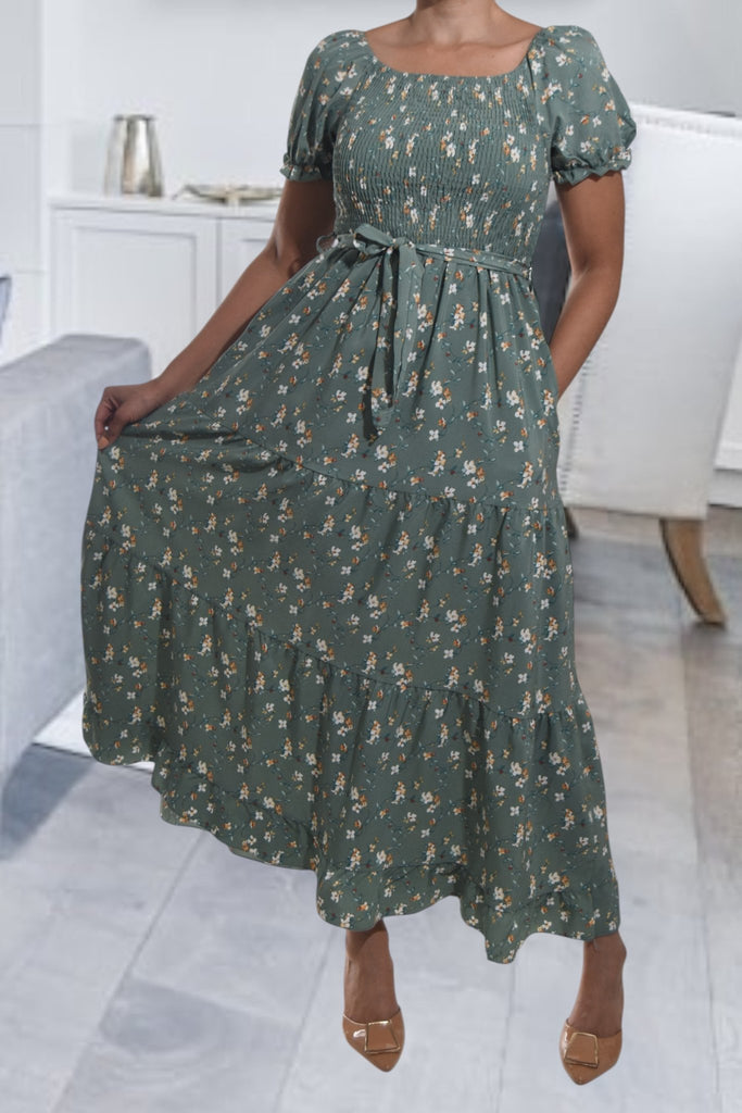 Ladies Sage Floral Tie Front Dress - StylePhase SA