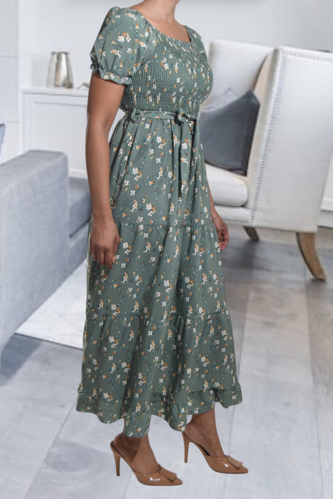 Ladies Sage Floral Tie Front Dress - StylePhase SA