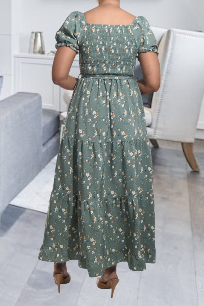 Ladies Sage Floral Tie Front Dress - StylePhase SA