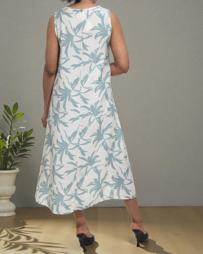 Ladies Sage Flower Midi Sleeveless Dress - StylePhase SA