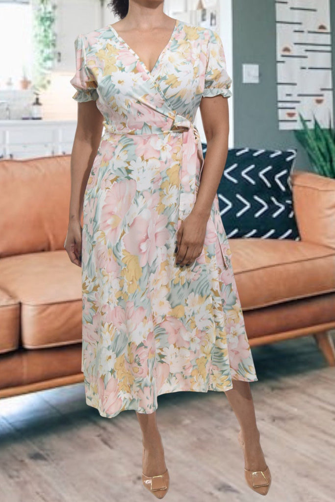 Ladies Sage Flower Wrap Dress - StylePhase SA