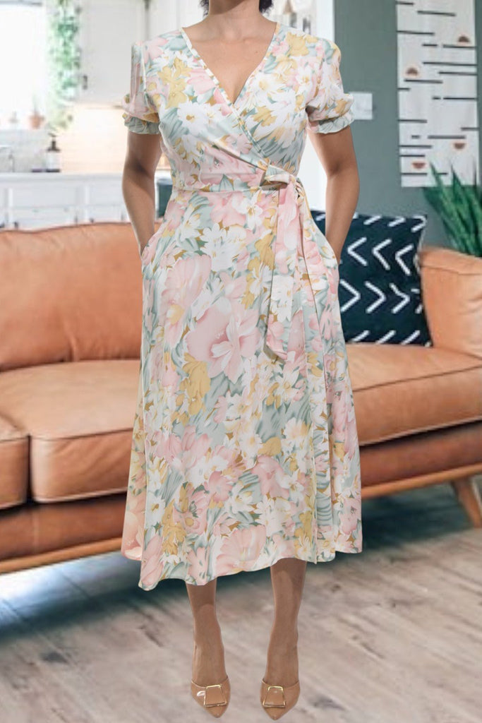 Ladies Sage Flower Wrap Dress - StylePhase SA
