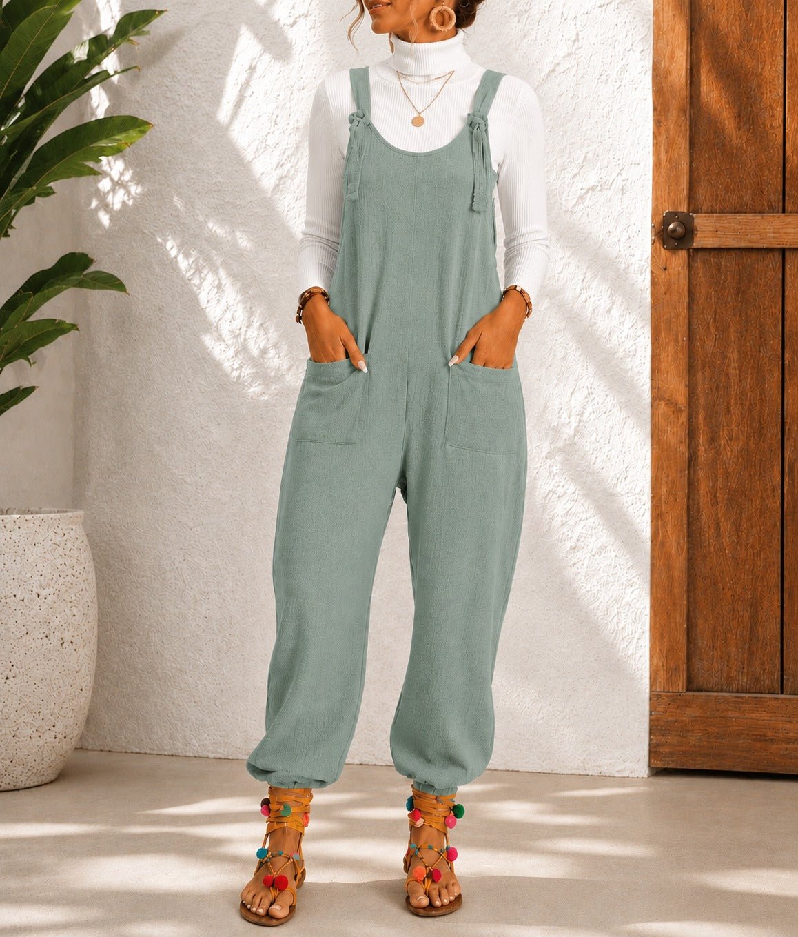 Ladies Sage Green Tie Straps Jumpsuit - StylePhase SA
