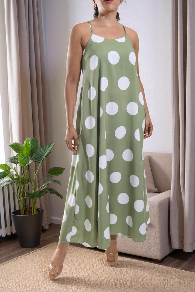 Ladies Sage Polka Dot Maxi Dress - StylePhase SA