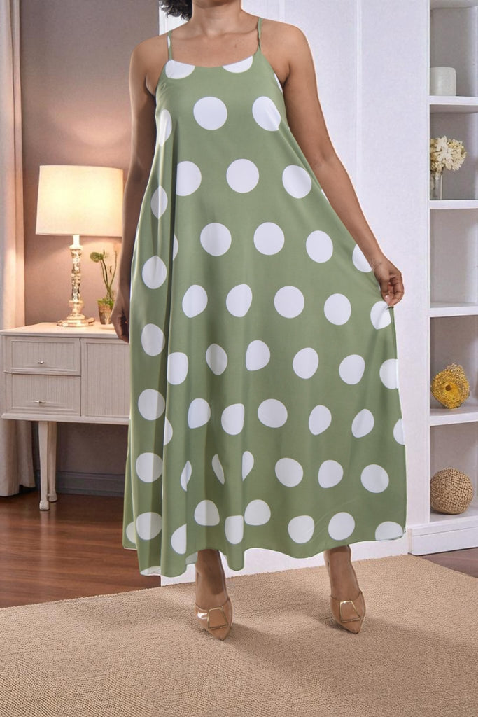 Ladies Sage Polka Dot Maxi Dress - StylePhase SA
