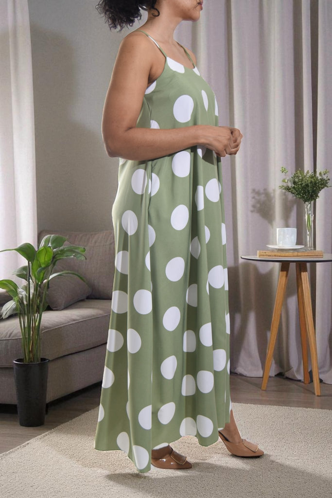 Ladies Sage Polka Dot Maxi Dress - StylePhase SA