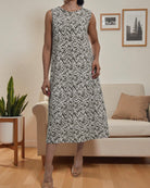 Ladies Sage Printed Crinkle Sleeveless Dress - StylePhase SA