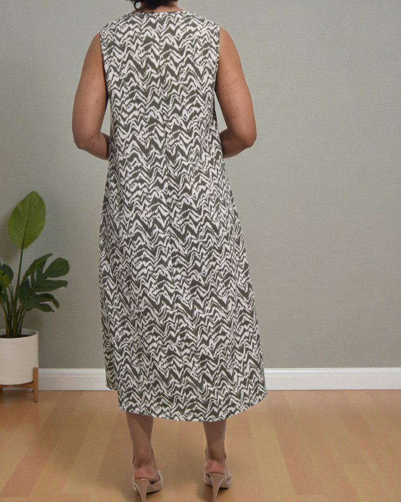 Ladies Sage Printed Crinkle Sleeveless Dress - StylePhase SA