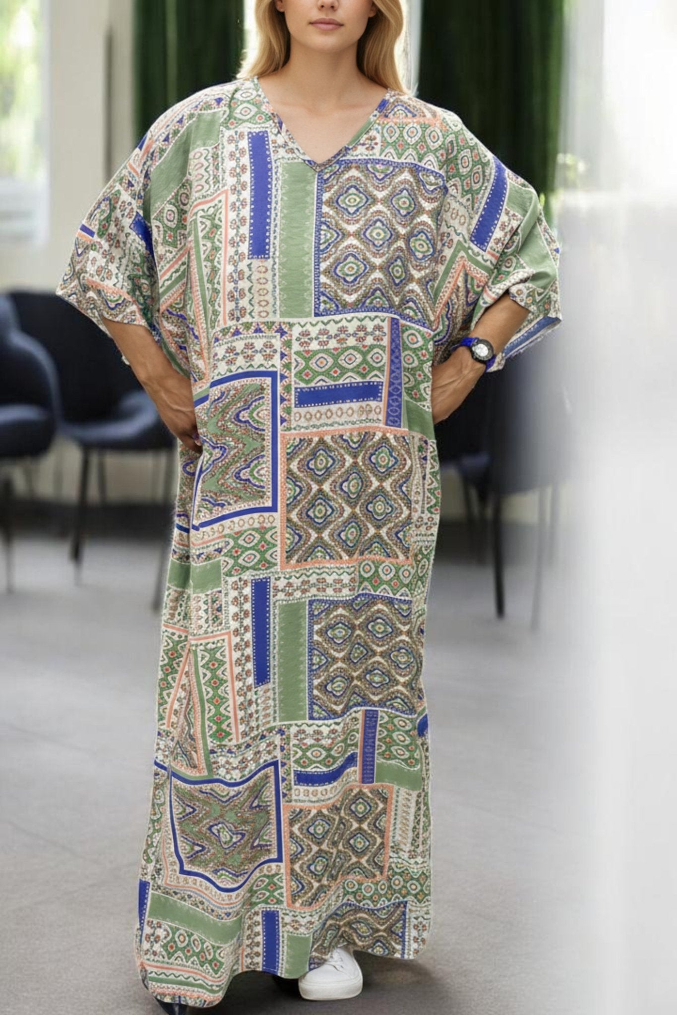Ladies Sage Printed Free Size Kaftan - StylePhase SA