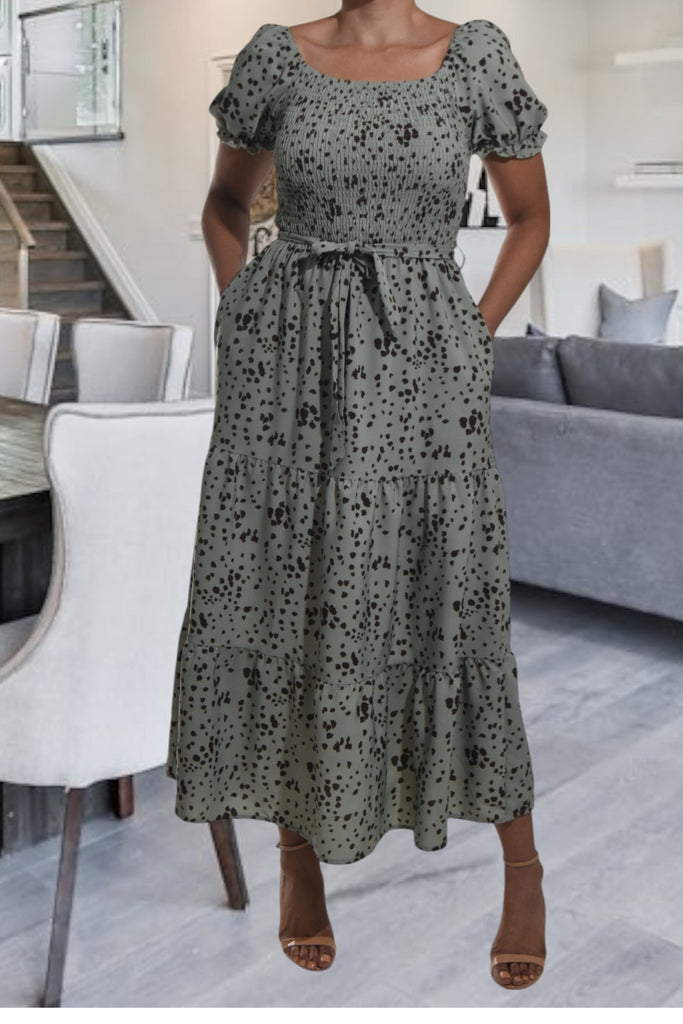 Ladies Sage Printed Pocket Dress - StylePhase SA