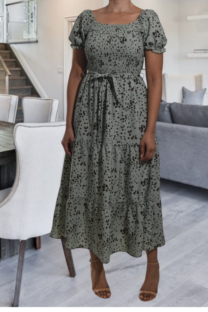 Ladies Sage Printed Pocket Dress - StylePhase SA