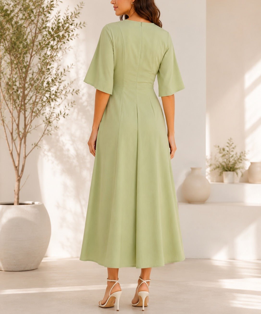 Ladies Sage Textured Floral Detail Dress - StylePhase SA