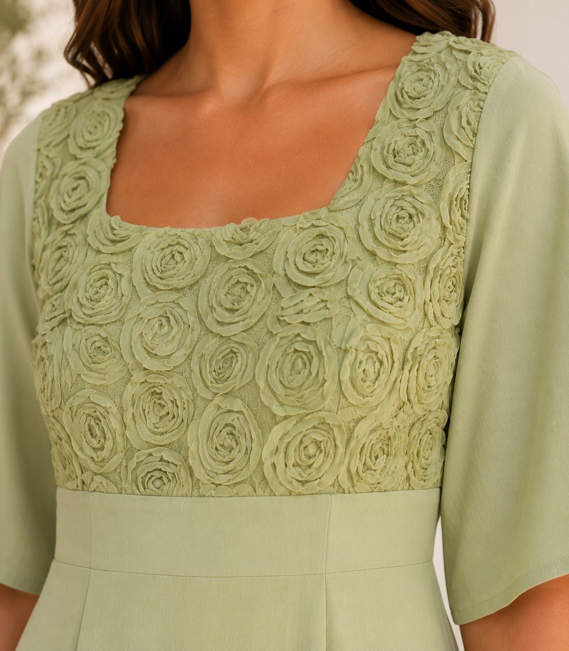 Ladies Sage Textured Floral Detail Dress - StylePhase SA