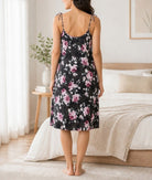 Ladies Satin Chemise -Black Floral - StylePhase SA
