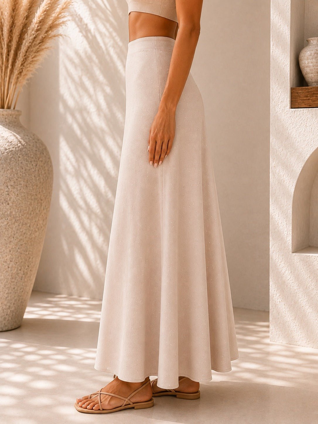 Ladies Satin Embossed Beige Skirt- New Feeling - StylePhase SA