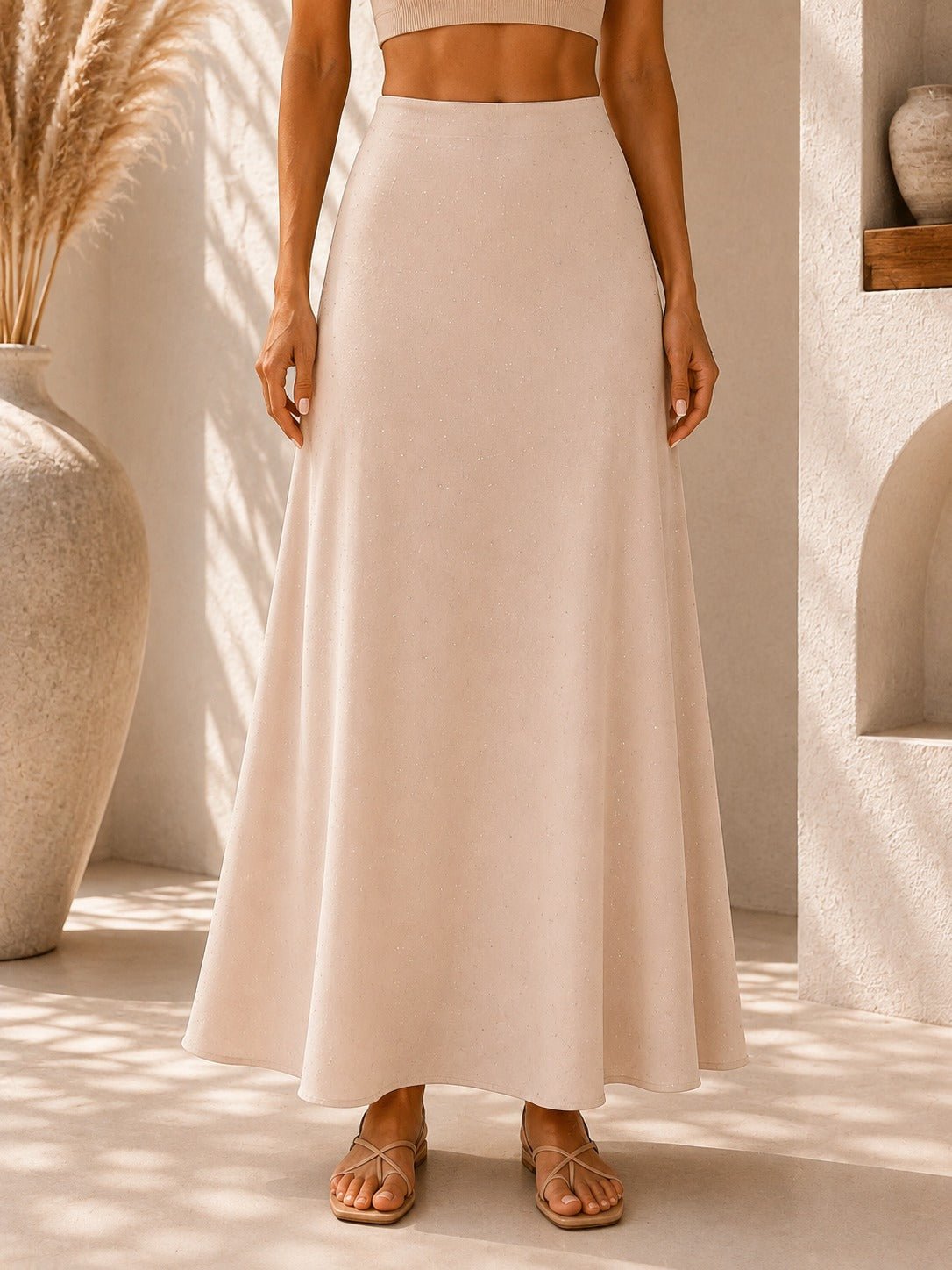 Ladies Satin Embossed Beige Skirt- New Feeling - StylePhase SA