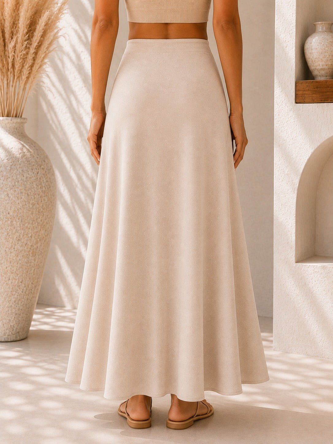 Ladies Satin Embossed Beige Skirt- New Feeling - StylePhase SA