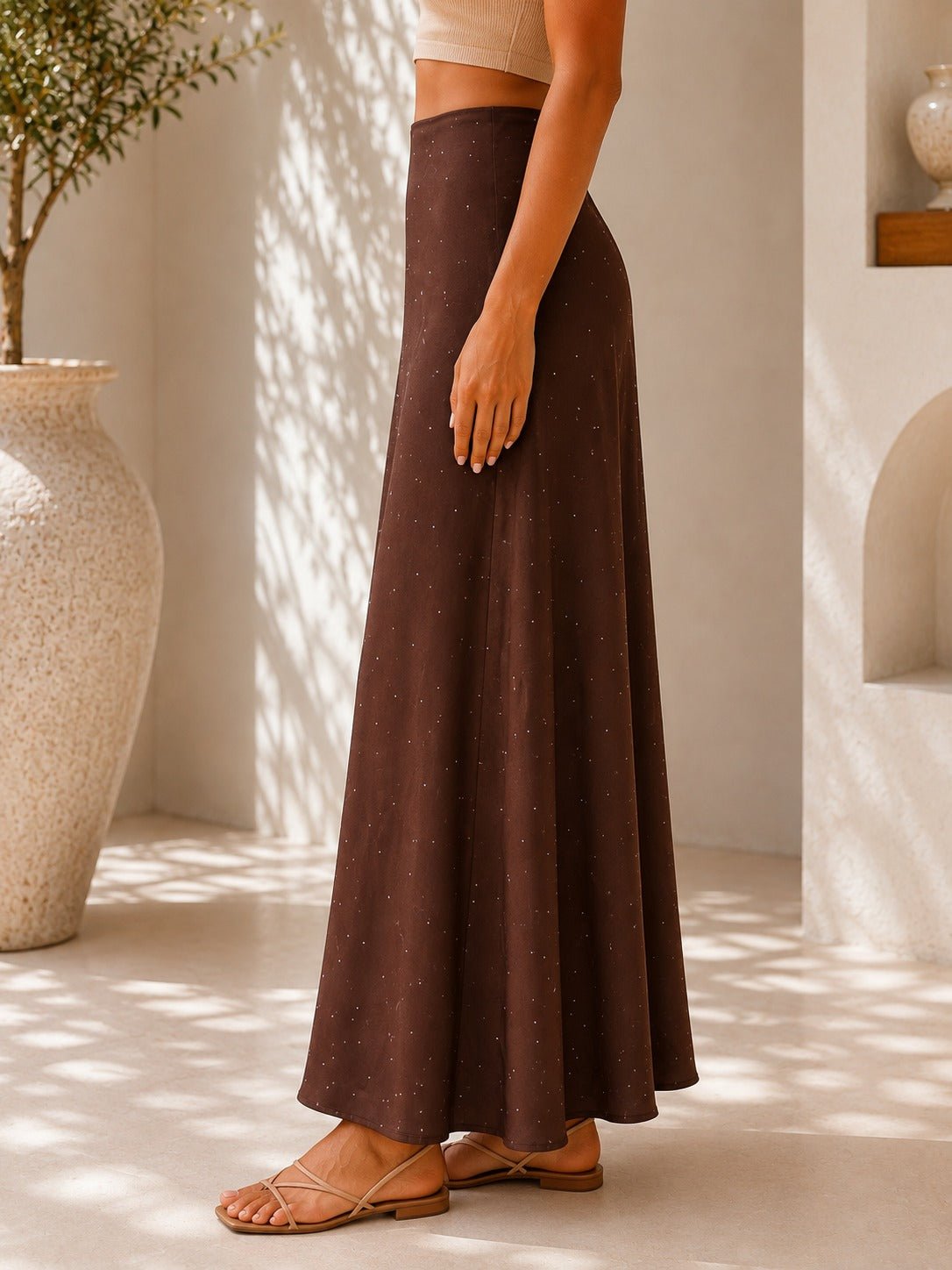 Ladies Satin Embossed Dark Brown Skirt- New Feeling - StylePhase SA