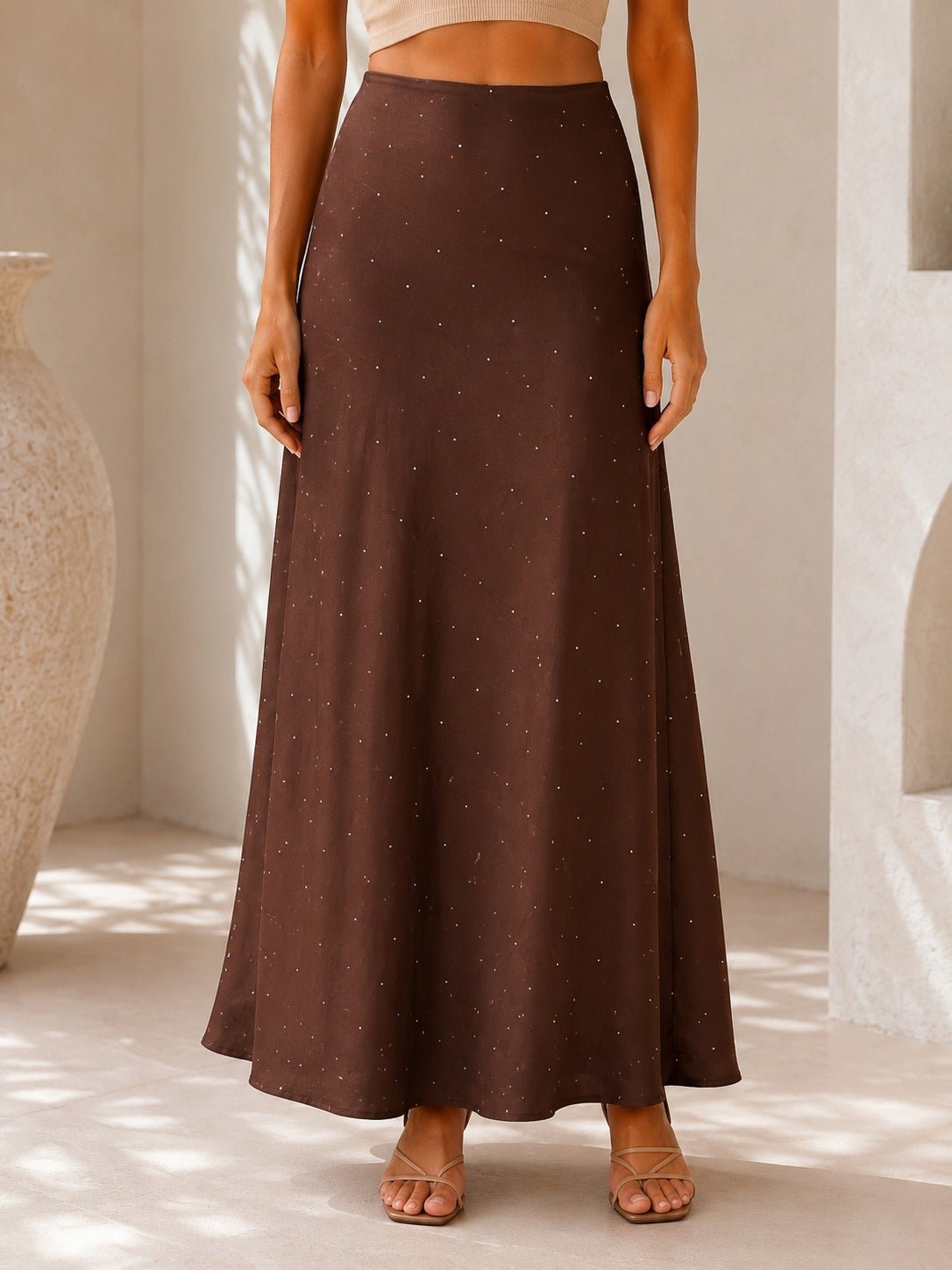 Ladies Satin Embossed Dark Brown Skirt- New Feeling - StylePhase SA