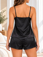 Ladies Satin Lace Trim Pj Set- Black - StylePhase SA