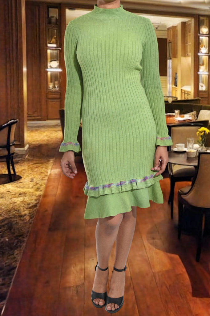 Ladies Sheen Green Ruffle Hem Dress - StylePhase SA