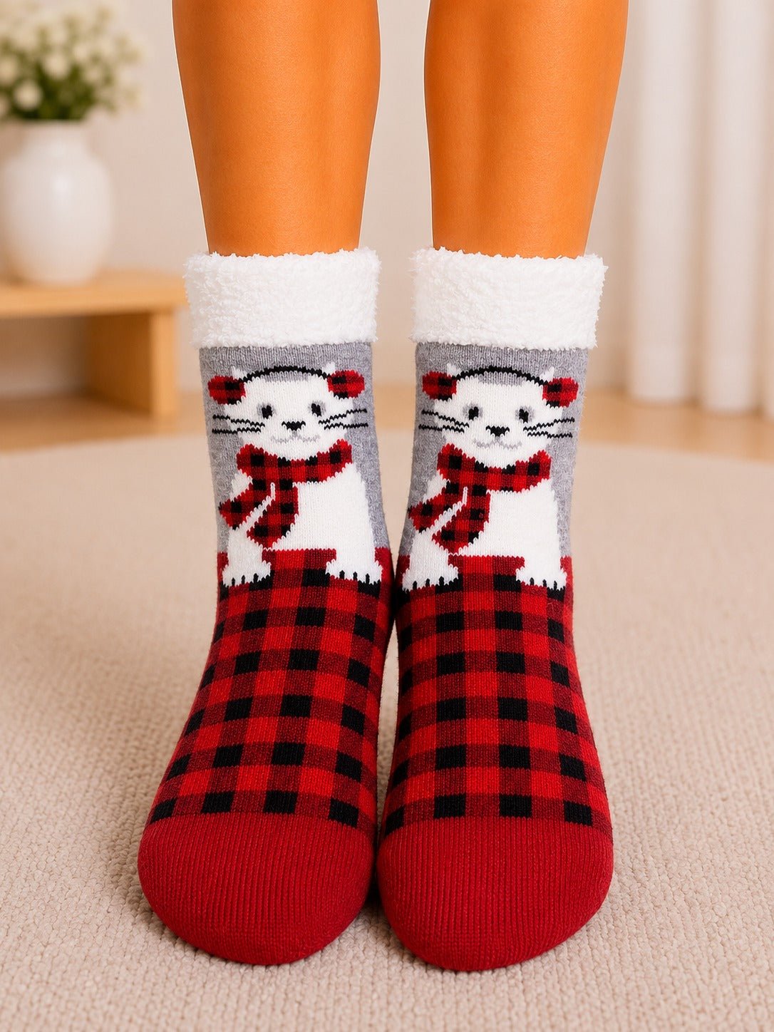 Ladies Sherpa Lined Polar Bear Slipper Socks - StylePhase SA