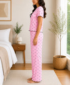 Ladies Short Sleeve Bow Print Pink Pyjama Set - StylePhase SA